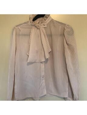 VINTAGE WOMENS 1970s AT ONCE SEMI SHEER BLOUSE Cravat Style Lavallier Collar